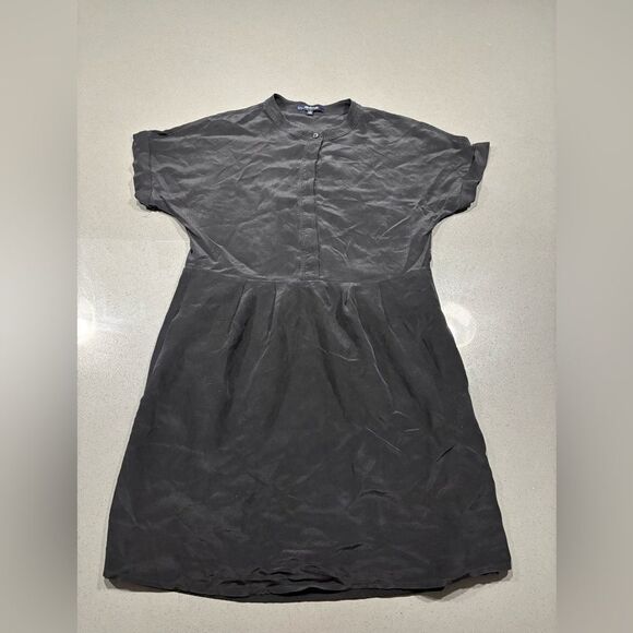 Madewell Womens Black 100% Silk Short Sleeve Button Up A Line Mini Dress Size 2 - Picture 1 of 4